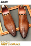 Mens Wedding Oxford Shoes Black Khaki Genuine Leather Brogue Men's Dress Shoes Slip On Business Formal Shoes For