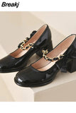 Shoes Summer High Heels Round Toe Lace-Up Sandals Ladies Slip On Shallow Mouth 2023 Branded Pumps Patent Leather Mary Jane