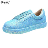 Women Lace Up Sneakers Glitter Autumn Flat Vulcanized Ladies Bling Casual Female Fashion Platform Zapatos De Mujer