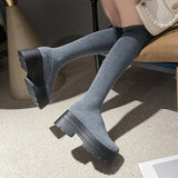 Chunky Platform Thigh High Boots Women Autumn Winter Stretch Knitting Socks Boots Woman Thick Bottom Long Botas