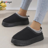 Women 2023 New Fur Short Plush Flip Flops Platform Slippers Winter Shoes Casual Home Cotton Shoes Warm Flats Boots Mules