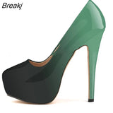 Women High Heels Pumps 14cm Round Toe Stilettos Talon Femme Sexy Ladies Red Wedding Shoes Black Platform