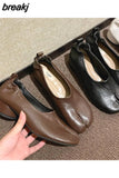 Fashion Split Toe Flats Shoes Women Slip On Casual Loafers Chunky Heel British Oxford Shoes Soft Moccasins Zapatos De