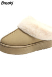 Winter Women Short Plush Warm Snow Boots Women Fashion Casual Shoes Suede Short Plush Ankle Boots Flats Platform