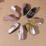 New Loose Cake Bottom Casual Women's Shoes National Wind Leather Flower Hollow Out Women's Slippers Breathable Comfortable Hole Hole