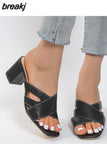 Open-toe Cross Women Slippers Shallow Heel Women's Shoes Women Sandals Summer Fashion Square Heel Slippers Designer