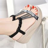 Summer New Slope Heel Sandals Women's Water Drill High Heel Thick Sole Fashionable Muffin Bottom Leather Korean Version Of