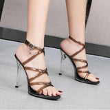 Women 2023 New Sexy Model Show Shoes 11CM Color Cross Vamp High Heels Gladiator Party Club Customized Stripper