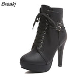Size Ankle Boots Women Platform High Heels Female Lace Up Women's Shoes Buckle Woman Short Boot Ladies Footwear