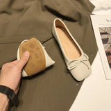 Female Flats Ballerina Shoes Women Fashion Square Toe Pleated Ballet Bow Knot Shallow Moccasin Casual Loafer Sliver