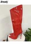 Women's High Boots Gold Silver Pointed Toe Knee-high Boots For Woman Sexy High Heels Party Shoes Ladies Stiletto