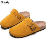 Women Causal Faux Suede Slippers Wedges Heel Cork Mules Platform Clog Non Slip Sole Buckle Outdoor Home Shoes Ladies Trendy