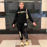 Fashion Letter Print Two Piece Sets Autumn Winter Sweatshirt And Sweatpants Matching Outfits Women Casual