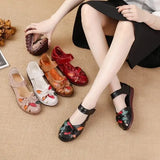 Head Layer Cowhide Cow Tendon Bottom Mother Shoes Flat Sandals Hole Hole Anti-Slip Soft Bottom Soft Surface National