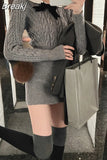 Autumn Korean Suit Sexy Bodycon Mini Skirt + Long Sleeve Solid Short Sweater Woman Knitted 2 Piece Dress Set Retro