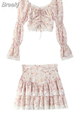 Summer Sweet 2 Piece Dress Set Woman Korean Fashion Suit Beach Floral Y2k Mini Skirt + Casual Lace Crop Tops Elegant