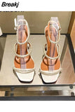 Style High-heeled Sandals Woman Crystal Narrow Band Ladies Shoes Summer Stiletto Party Gladiator Sandals Women