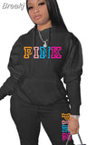 Hoodies Sporty Two Piece Set Women PINK Letter Print Sweatshirt And Skinny Pants Tracksuit Autumn Winter Casual