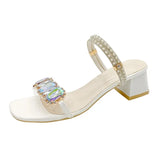 Fashion Rhinestone Sandals for Women Summer 2023 Square Heels Open Toe Slippers Woman Transparent PVC Jelly Sandals