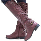 Women Knee Boots Thick Heels Zipper Lace Up Women's Buckle Shoes Woman Fashion Boot Punk Female Platform Boots Autumn Winter
