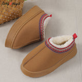 Women 2023 New Fur Short Plush Flip Flops Platform Slippers Winter Shoes Casual Home Cotton Shoes Warm Flats Boots Mules
