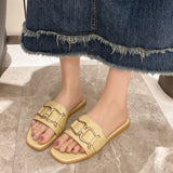 Women's Summer 2024 New PU Leather Fashion Simple Solid Color Sandals Daily Casual Open Toe Women Slippers Zapatos