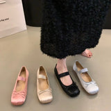 Pink Ballet Shoes Fairy Shoes 2024 New Spring Vintage Satin Silver Mary Jane