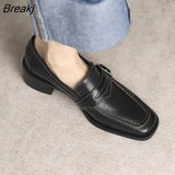 Spring Autumn Square Head Belt Buckle Loafers Women's New Retro Small Leather Comfortable Shoes All-match Single