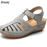 Summer Leather Vintage Sandals Buckle Casual Sewing Women Shoes Female Ladies Platform Retro Sandalias Plus