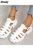 Womens Summer Sandals Hollow Flat Thick Bottom Roman Womens Sandals Buckle Womens Shoes Non-slip Outdoor Beach Shoes 2023