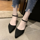 Sandals 2023 Summer Large Size Women's Low Medium Heel Dress Shoes White Buckle Strap Heels Female Beige New Fashion