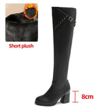 Heels Over The Knee Boots for Women 2023 Autumn Winter Slim PU Leather Thigh High Boots Woman Buckle Decor Black Long