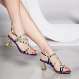 Sandals Women's Summer 2024 New Fashionable Crystal High Heels Set With Diamonds Comfortable Rough Heels For Women's