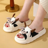 Cartoon Milk Cow Home Slippers Women Thick Sole Open Toe Cotton Slippers Woman 2023 Autumn Winter Soft Indoor Slides