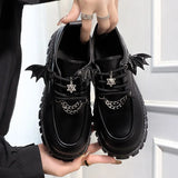 Women's Fashion Lolita Gothic Shoes College Style Black Pu Leather Platform Shoes Women Metal Chain Jk Uniform