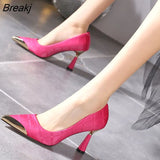 High Heel Pumps Metal Pointed Stiletto Shallow Women's Gentle Black Green Shoes Spring/Autumn Sexy Zapatos Mujer De
