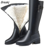 Women Long Boots 2023 New Genuine Leather Female Winter Boots Fashion Big Size 35-43 Wool Thick Snow Shoes
