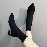 Women's Knitted Ankle Boots Pointed Toe Stretchy Chunky med Heels Fashion Sock Short