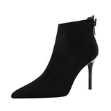 Breakj Retro Fashion Sexy Club Show Thin Heel High Heel Suede Back With Pointed Winter Ankle