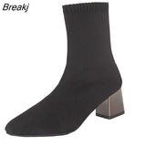 Women's sexy mid heel shoes socks boots autumn and winter fashion knitted stretch boots women black ankle boots size