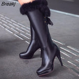 Fashion Knee High Boots Women's Winter Boots Thick High Heel Long Boots Round Slip On Spring Autumn botas de mujer