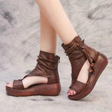 Black Women Leather Sandals Cool Boots Platform Shoes Wedges Sandals Women Shoes Fashion Outdoor