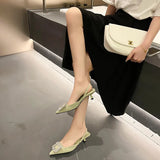 Crystal Buckle Women's Sandal 2023 Summer Women Shoes Flat Heel Pointed Toe Slingback Shoes Slip on Mules Dress