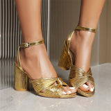 Dropship 2023 Summer Woman Sandals Chunky Heel Ankle Strap Lady Office Sexy Party Wedding Shoes Woman
