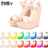 Open Toe Ankle Strap Platform Wedge Women Sandals 14cm Super High Heels Gladiator Ladies Shoes Buckle