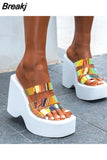 2023 Summer Chunky Platform Woman Mules Shoes Slides Platform Wedges Leisure Comfy Outdoor Slippers Woman Beach