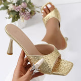 Trend Women High Heels Slippers Summer Fashion Square Toe Flip Flops Sandals Design Open Toe Slingback Slides Female