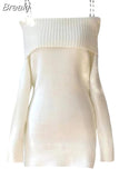 Color Elegant Knitted Dress Woman Bodycon Slim Y2k Mini Dress Casual Party Korean Fashion Long Sleeve Dress 2023