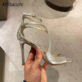 Women's Luxury Sandals Summer Pink Satin Open Toe Stiletto Sandals Concise High Heels Women Pumps Ankle Straps Designer