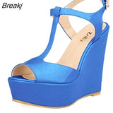 Women Wedge Sandals 2023 Peep Toe Buckle Shoes Woman Platform Canvas Wedges Fashion Summer Super High Heel